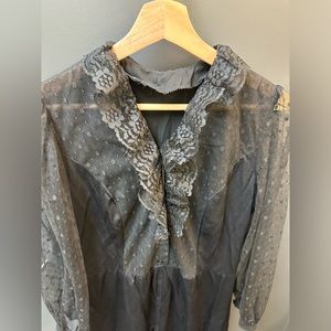 Vintage Sheer Fit & Flare Knee Length Little Black Dress